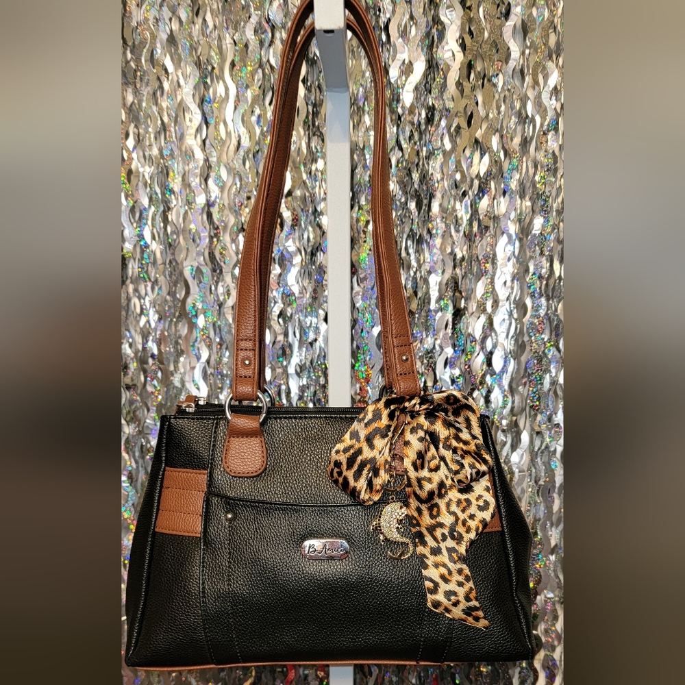 #379 B. Amici- Black/brown Handbag w/scarf/bag Charm
